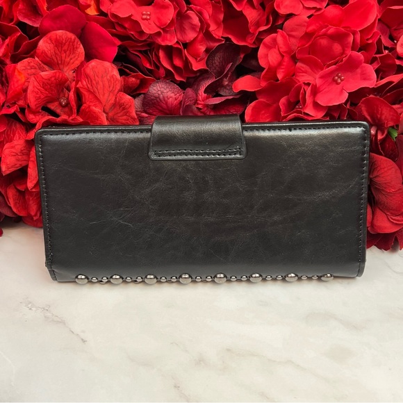 Gothic Skull Studded Black Leather Clutch Wallet BiFold - Picture 14 of 16